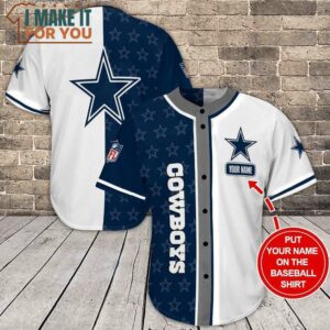 NFL Dallas Cowboys Custom Name White Blue Stars Baseball Jersey, Gifts For Dallas Cowboys Fans