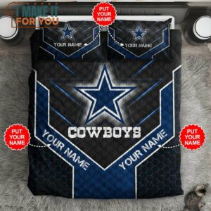 Dallas Cowboys Custom Name Big Star Logo Black Blue Bedding Set, Gifts For Dallas Cowboys Fans