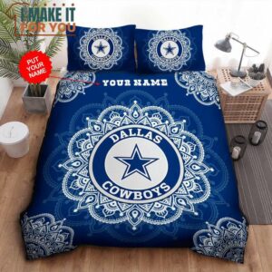 Dallas Cowboys Custom Name Mandala Blue Grey Logo Bedding Set, Best Dallas Cowboys Gifts
