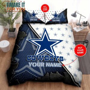 Dallas Cowboys Custom Name Star Logo White Blue Bedding Set, Dallas Cowboys Gifts for Fanatics
