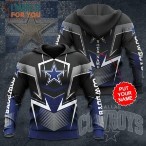 NFL Dallas Cowboys Custom Name Black Grey Cool Art Pullover Hoodie, Dallas Cowboys Gifts Sale