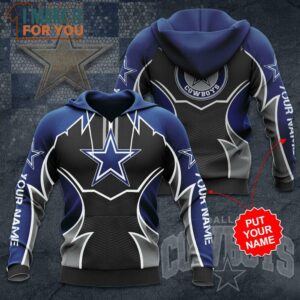 NFL Dallas Cowboys Custom Name Blue Black Logo Center Pullover Hoodie, Cowboys Gifts for Him