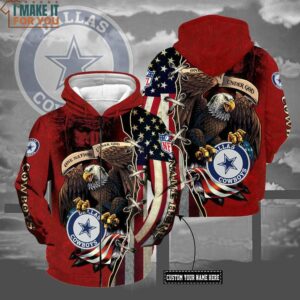 NFL Dallas Cowboys Custom Name One Nation Under God Classic Eagle and Flag Red 3D Hoodie 2