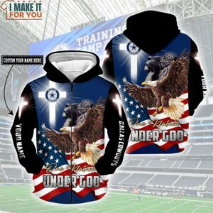 NFL Dallas Cowboys Custom Name One Nation Under God Eagle Cross Flag Zip Up Hoodie 2