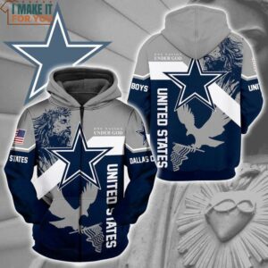 NFL Dallas Cowboys Custom Name One Nation Under God Jesus Star Logo Zip Up Hoodie 2