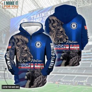 NFL Dallas Cowboys Custom Name One Nation Under God Lion Cross Logo Hoodie 2