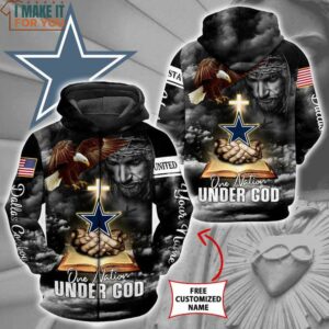 NFL Dallas Cowboys Custom Name One Nation Under God Star in Jesus Hand Zip Up Hoodie 2