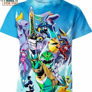 Mighty Morphin Power Rangers Fighting Cartoon Style Shirt, Anniversary Gifts for Movie Lovers Mighty Morphin Power Rangers Fighting Cartoon Style Shirt, Anniversary Gifts for Movie Lovers