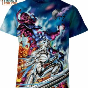 Silver Surfer And Galactus Marvel Comics Shirt, Marvel Superhero Shirts For Adults