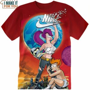 Cartoon Gift Futurama Philip J. Fry Leela Nike Shirt, Nike Graphic T-shirts For Men