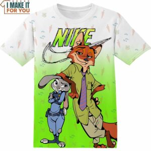 Cartoon Gift Nick and Judy Zootopia Nike 3D Shirt, Stylish Nike Graphic T-shirts For Him