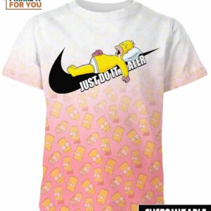 Cartoon Gift The Simpsons Just Do It Later Nike 3D Pink Shirt, Nike Graphic Tees For Fans