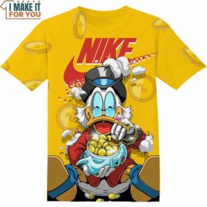 Disney Gift Wealthy Donald Duck Gold Nike Shirt, Statement Nike Graphic Shirts