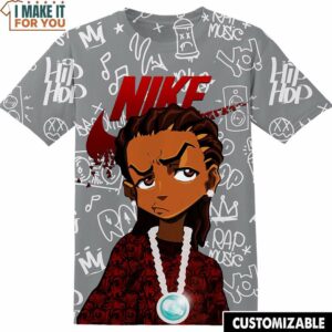 Gift For Cartoon Fan Riley Freeman The Boondocks Nike Gray Tee, Unique Nike Graphic T-Shirt