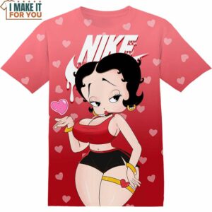 Cartoon Gift Betty Boop Nike Red Shirt, Nike Graphic Shirts For Women