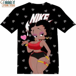 Cartoon Gift Black Pride Betty Boop 3D Nike Heart Shirt, Nike Graphic Apparel