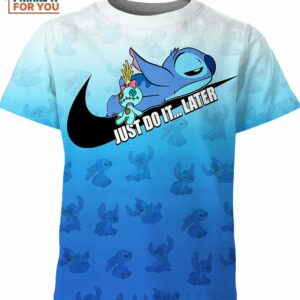 Cartoon Gift Stitch Nike Just Do It Later Shirt, Expressive Nike Tees
