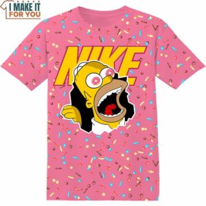 The Simpsons Eat Donuts Pink Nike T-shirt, Nike Graphic Design Shirts