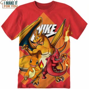 Evolution of Charmander Nike 3D Shirt, Stylish Pokemon Shirts for Men, Eye-catching Nike Graphic T-shirts