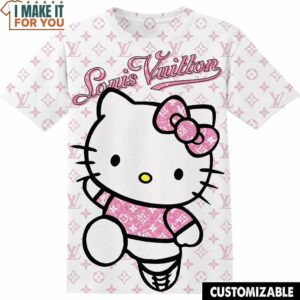 Hello Kitty Pink Glitter Pattern LV Luxury Shirt, Cartoon Lover Gifts for Him