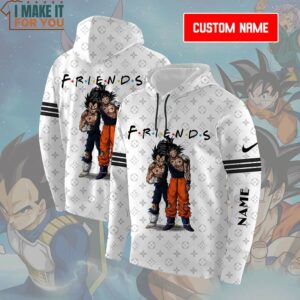 Goku and Vegeta Friends Custom Name Unisex Pullover Hoodie, Ultimate Dragon Ball Z Gifts Goku and Vegeta Friends Custom Name Unisex Pullover Hoodie, Ultimate Dragon Ball Z Gifts