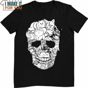 Cat Skull Shirt Kitty Skeleton Halloween T-Shirt