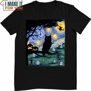 Owl Scary Night Owl Van Gogh Halloween T-Shirt