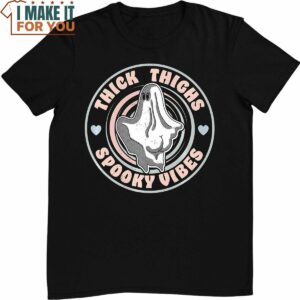 Thick Thighs Spooky Vibes Funny Halloween Ghost Pastel Goth T-Shirt, Cute Halloween Gift