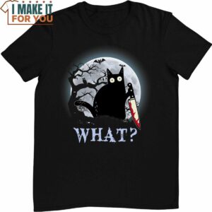 Cat What Murderous Black Cat With Knife Halloween Costume T-Shirt, Cute Spooky Gifts