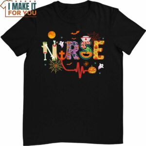 Nurse Halloween Costume Stethoscope Heartbeat Pumpkin T-Shirt, Cute Spooky Gifts
