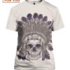 Skulls Feathers War Bonnet Gray T Shirt, Unique Halloween T-Shirts