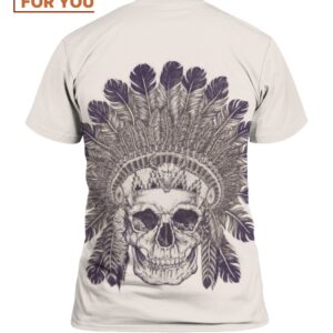 Skulls Feathers War Bonnet Gray T Shirt Unique Halloween T Shirts 2
