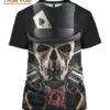 Skulls Roses Hat Black T Shirt, Macabre Halloween T-Shirts