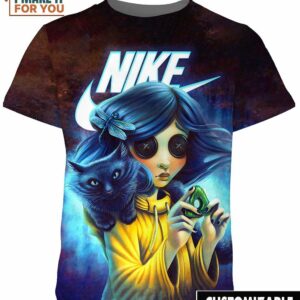 Coraline and Black Cat Horror Movie Nike Shirt, Halloween Fright Night Costumes