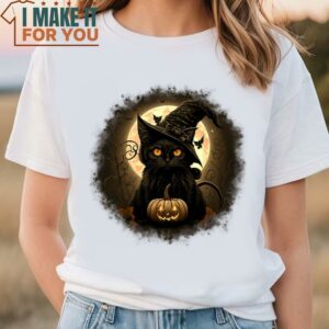 Black Cat Witchy Pumpkin Moon Spooky Halloween Womens Kids T Shirt 2