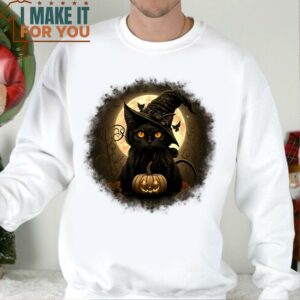 Black Cat Witchy Pumpkin Moon Spooky Halloween Womens Kids T Shirt 3