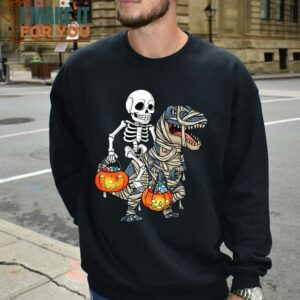 Halloween Skeleton Riding Mummy Dinosaur T Rex Funny Pumpkin T Shirt 3