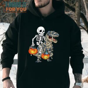 Halloween Skeleton Riding Mummy Dinosaur T Rex Funny Pumpkin T Shirt 4