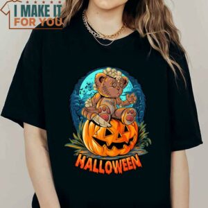 Killer Teddy Bear Halloween Jack o lantern T Shirt 2