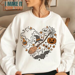 Love Halloween T shirt Cute Love Halloween Shirt Halloween Doodles Shirt Hand Drawn Halloween Shirt 4