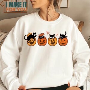 Cute Black Cat And Pumpkin Shirt Adorable Halloween Shirt Halloween Sweatshirt Cat Halloween Shirts Pumpkin Shirt 4
