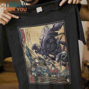 Alien In Japan Ukiyo-e Alien Mashup T-Shirt, Funny Halloween Graphic Tees for Men