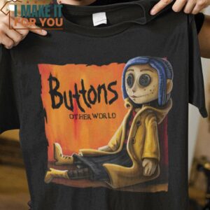 Buttons Other Worlds Coraline T-Shirt, Funny Halloween Graphic Tees for Men