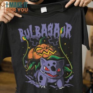 Halloween Bulbasaur Pokemon T-Shirt, Funny Halloween Graphic Tees for Men