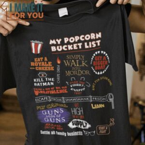 My Popcorn Bucket List T-Shirt, Funny Halloween Graphic Tees for Men
