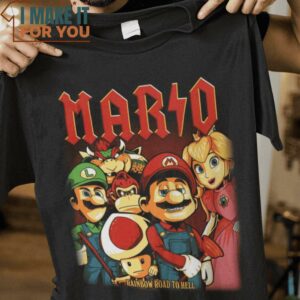 Rainbow Road To Hell Super Mario Bros T-Shirt, Funny Halloween Graphic Tees for Men