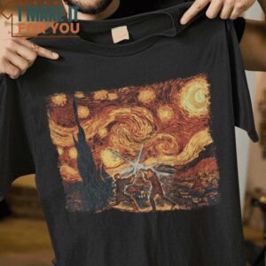 Starry Fight Starry Night Star Wars Mashup T-Shirt, Funny Halloween Graphic Tees for Men