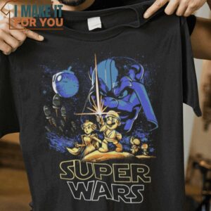 Super Wars Star Wars Super Mario Mashup T-Shirt, Funny Halloween Graphic Tees for Men