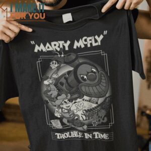 Trouble In Time Marty McFly Back to the Future T-Shirt, Funny Halloween Graphic Tees for Men