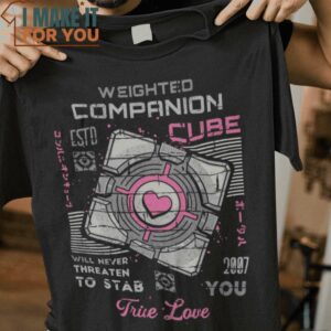 Weighted Companion Cube Portal T-Shirt, Funny Halloween Graphic Tees for Men